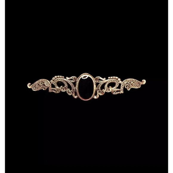 VTG Onyx & Marcasite Sterling Silver mourning Collar Brooch Pin 925 silver - Picture 2 of 9